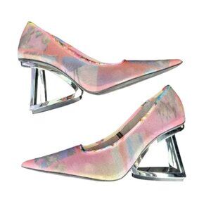 Gianni Bini Iridescent Mesh Pumps with Sculptural Chrome Heel NWT | Size 7.5M